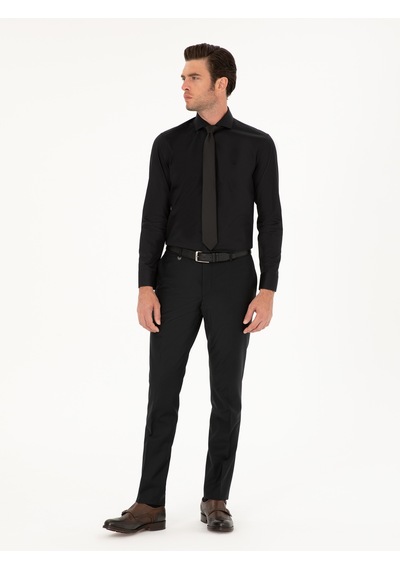 Cacharel Siyah Slim Fit Pamuk Klasik Gömlek