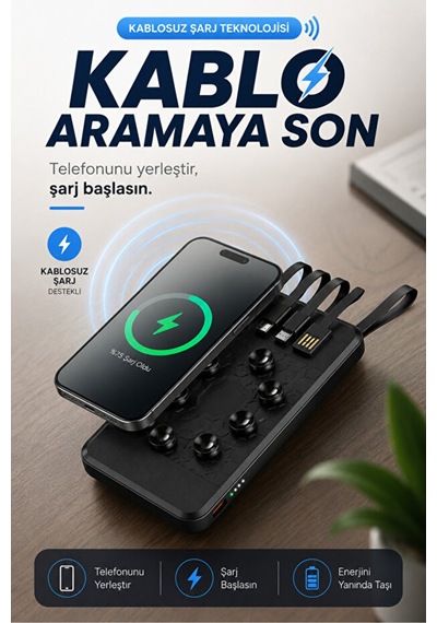 Powerbank 12.000 Mah Wireless Standlı Magsafe Li Vantuzlu Dahili Çoklu Kablo 4in1 Kablolu Ve Kablosuz Siyah - 926788051 Siyah Powerbank 12.000 Mah Wireless Standlı Magsafe Li Vantuzlu Dahili Çoklu Kablo 4in1 Kablolu Ve Kablosuz Siyah - 926788051 Siyah