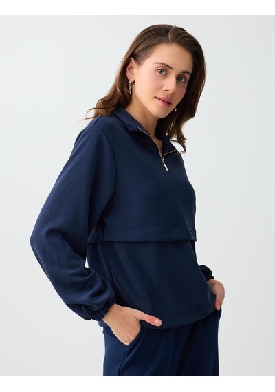 Jimmy Key Jimmy Key Lacivert Uzun Kollu Dik Yaka Örme Modal Sweatshirt 6sw235569494