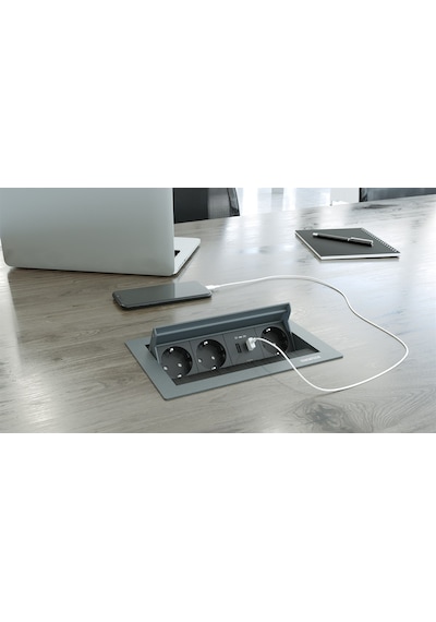 Metalline® Revo-line Dönmeli Masaüstü Priz Kutusu Usb - Antrasit