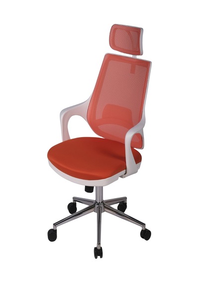 Ofisbazaar Buya Beyaz Fileli Ofis Koltuğu Ergonomik Ve Modern Tasarım Turuncu Turuncu