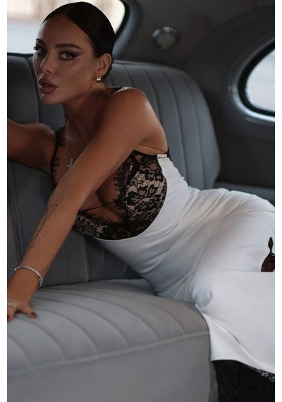 Mila Luxury Dantelli Elbise - Beyaz Beyaz