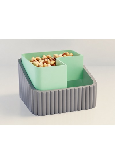 3d Baskı Fıstık Kasesi - Çift Hazneli Kabuk Ayırıcı Sunum Kasesi - Gri Mint Diğer