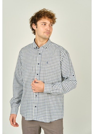 Figs Erkek Slim Fit Ekoseli Uzun Kollu %100 Pamuk Gömlek 0016 Bej Bej