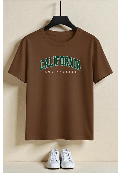Uyguntarz Unisex Californıa Tasarım Tshirt Kahverengi