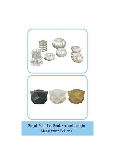 Mumluk Şamdan 3 Adet Tealight Ve İnce Mum Uyumlu Prizma Model - Gümüş