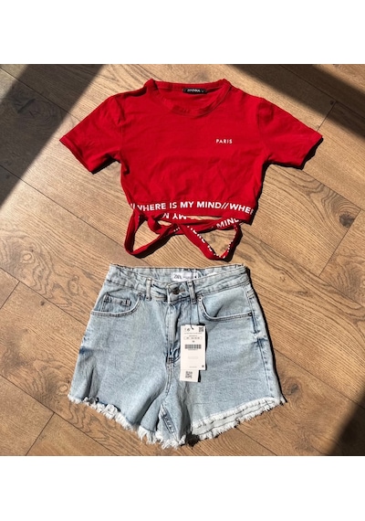Eymenn Butik Kadın Yüksek Bel Denim Kot Şort Mavi