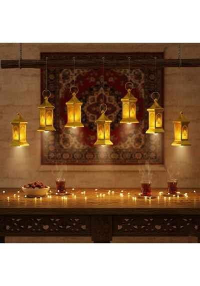 Ramazan Temalı Altıgen Kubbe Led Lamba Altın