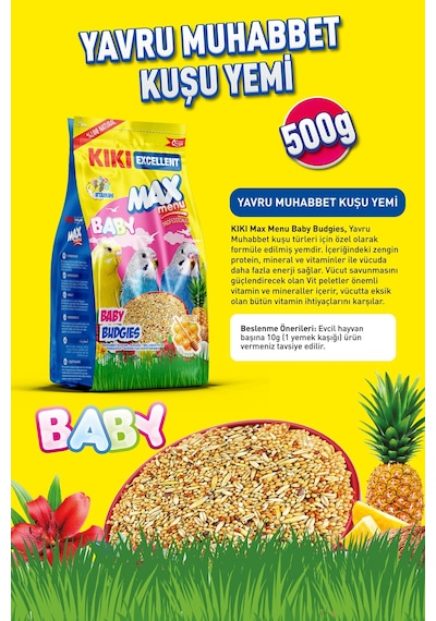 KIKI Excellent Kuş Max Menu Baby Budgies Yavru Muhabbet Kuşu Yemi 500 Gr. KB303