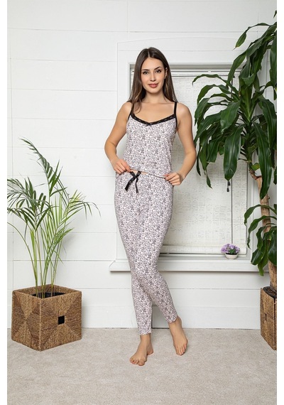Myben Kadın Ekru Renkli Dantel Detaylı Şortlu Ve Taytlı Pijama Takımı 3'lü Set 75030 Ekru
