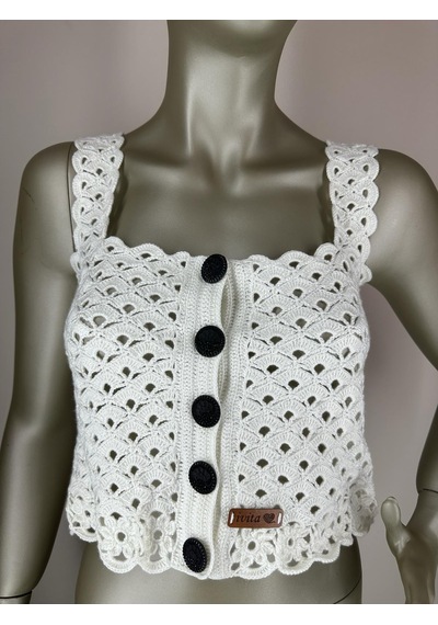 İvita Çok Tarz El Yapımı Tığ Örgüsü Crop Top Yeşil