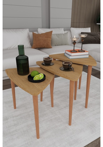 Lüks 3'lü Ahşap Ayaklı Zigon Sehpa %100 Mdf Orta Sehpa Masa Sehpa02 Karına