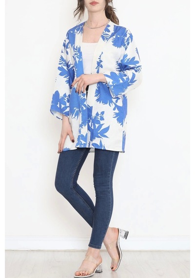 Desenli Kimono Saks - 17725.1247. Çok Renkli