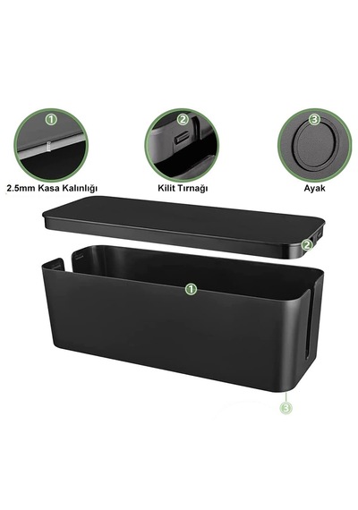 Greentech Kablo Düzenleme Kutusu Siyah Renk-küçük Boy Gt-pk05