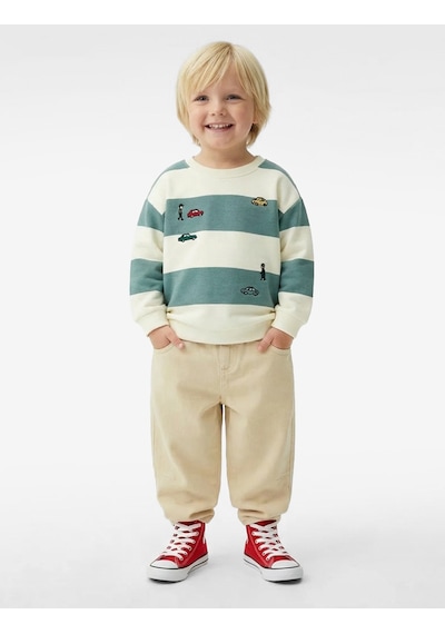 Koton Uzun Kollu Bisiklet Yaka Nakışlı Pamuklu Çizgili Sweatshirt Mavi Çizgili 6smb10112tk Mavi