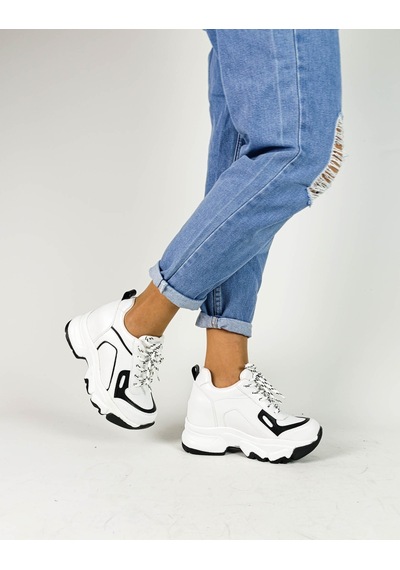 Gdt Ayakkabı Beyaz Renk İçten Gizli Yüksek Bağcıklı Topuk Kadın Sneakers