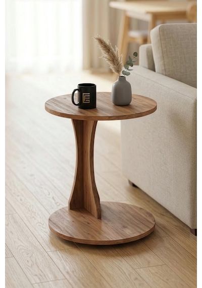Yan Sehpa Modern C Sehpa Minimal Tasarım Yuvarlak Orta Sehpa Salon Koltuk Yanı 6097 Atlantik Kahverengi