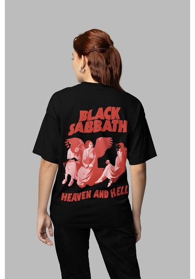 Sevbano Black Sabbath Heaven And Hell Yazılı Unisex Oversize Müzik Grubu Siyah