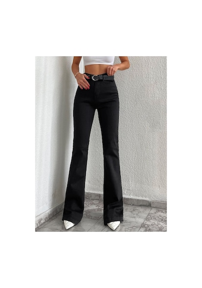 Kene Jeans Yüksek Bel Siyah Tam Kalıp Flare/ispanyol Paça Likralı Jeans Siyah