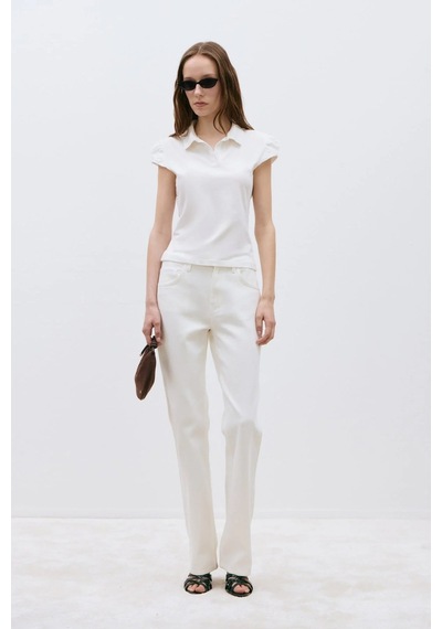 Suud Collection Ekru Joan Fit Polo Yaka Tişört