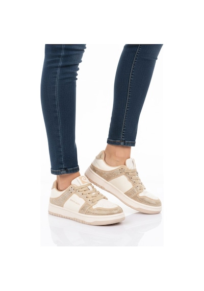 Pierre Cardin Beyaz Bej Bağcıklı Taş İşlemeli Hafif Kadın Sneaker Pcı-11505 G Bej