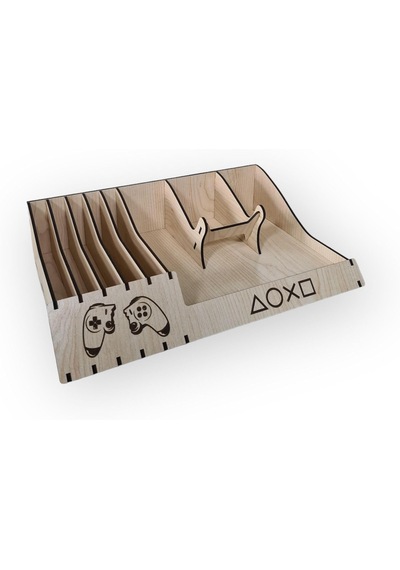 Ps5 Ps4 Oyun Kutusu Standı Ahşap 5 Bölme Ve Joystick Kontroller Tutucu 1 Adet