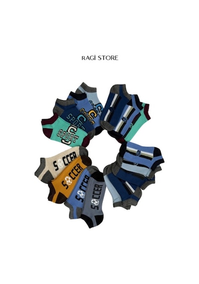 Ragi Store 7'li Mix Desen Dikişsiz Penye Erkek Çocuk Patik Çorap Çok Renkli