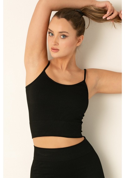 Miorre Seamless Dikişsiz Crop Tişört-111 Siyah