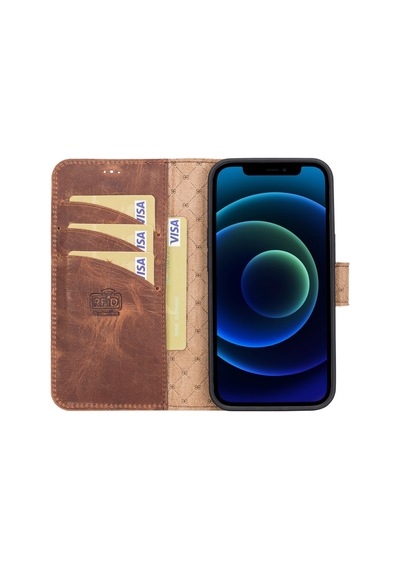 Bouletta Apple İphone 13 Uyumlu Deri Cüzdanlı Kılıf Leo-1 Leopar