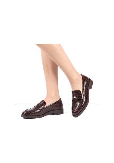 Kadın Kahverengi Kroko Rugan Deri Loafer