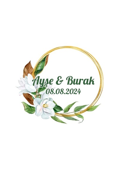 Şık Kozalak Ve Yaprak Etiketi Kına Nişan Düğün 3x3 Cm Özel Etiket / 50 Adet Sticker Beyaz