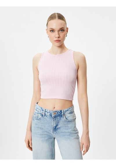 Koton Crop Atlet Kolsuz Halter Yaka Dokulu Rose 4sak10088ek 4sak10088ekrsm Pembe