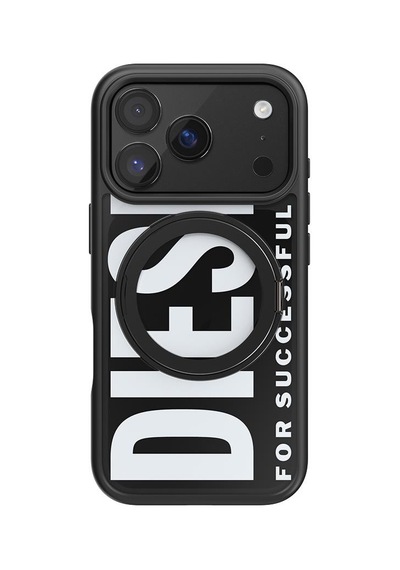 Diesel Apple iPhone 17 Pro Uyumlu Magsafe Destekli Yüzük Standlı Kılıf - Siyah/beyaz