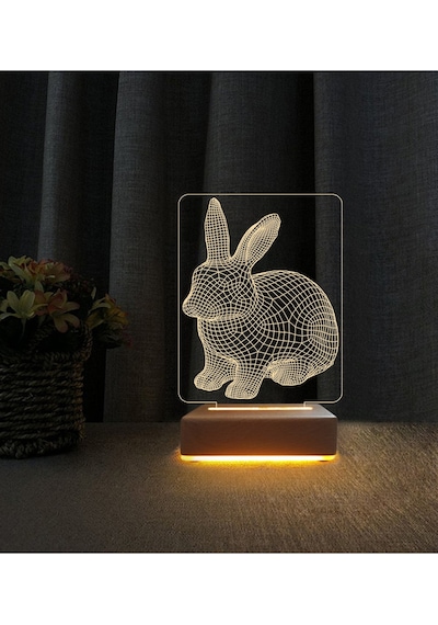 Tavşan Tasarımlı Lamba 3d Led Masa Lambası Doğum Günü Lamba