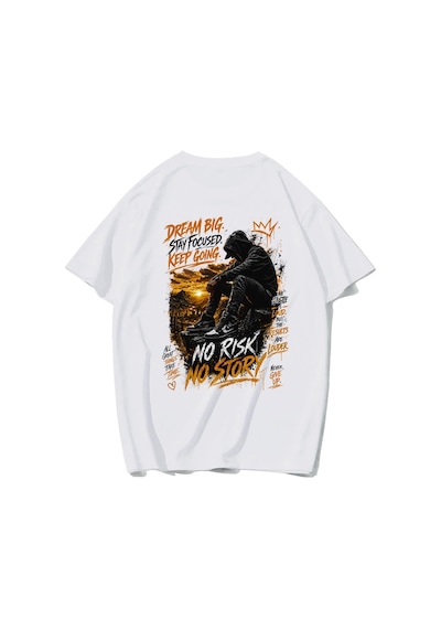Brz Collectıon Brz Collection Unisex Oversize No Risk No Story T-shirt Beyaz