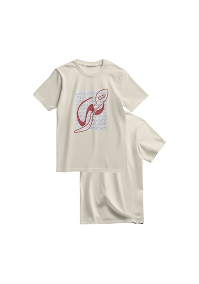 Unisex Kısa Kollu Hat Sanatı Ve Tarihi Kolaj Baskılı Tişört S - 2xl T300031 Krem