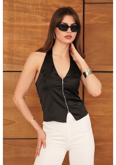 Verymoda Fermuarlı Saten Yelek Vmd2952 Siyah