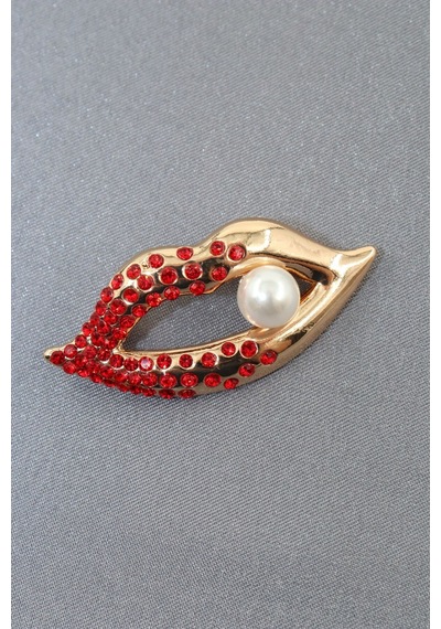 İncili Gold Lips Broş. Yaka İğnesi Dudaklı Broş. Taşlı Tasarım Dudak Broş. Kadın Broş. Dudak Broş. Gold