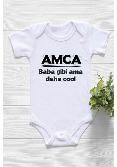 Babylimon Amca Baba Gibi Ama Daha Cool Baskılı Bebek Body Beyaz - 97262972 Beyaz