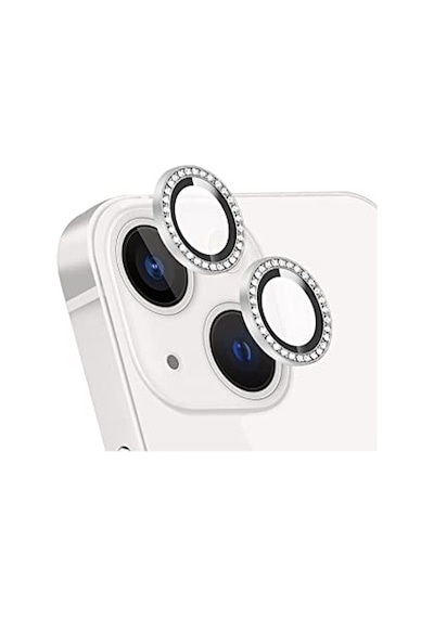 Taşlı Tasarım Temperli Cam Kamera Lens Koruyucu - Gümüş