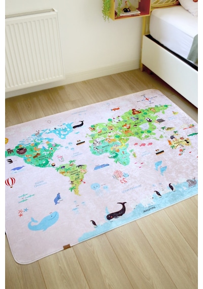Dünya Haritası Oyun Matı 120x160 cm Bebek Çocuk Halısı Pembe Yenidoğan Yumuşak Aktivite Etkinlik Örtüsü