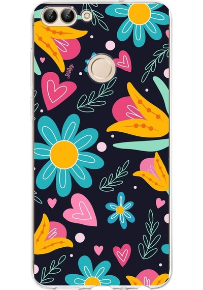 Huawei P Smart 2018 İle Uyumlu 1mm Slim Fit Retro Renkler 1 Baskılı Şeffaf Kılıf Şeffaf
