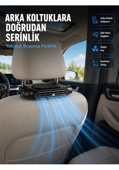 Vantilatör Koltuk Başlığına Takılan Araç Soğutucu Fan Ayarlanabilir 3 Hız Kademeli