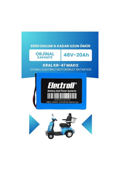 Kral Kr-47 Mako Uyumlu Batarya Standart Kapasite Lifepo4 48v 20ah Elektrikli Motorsiklet Bataryası