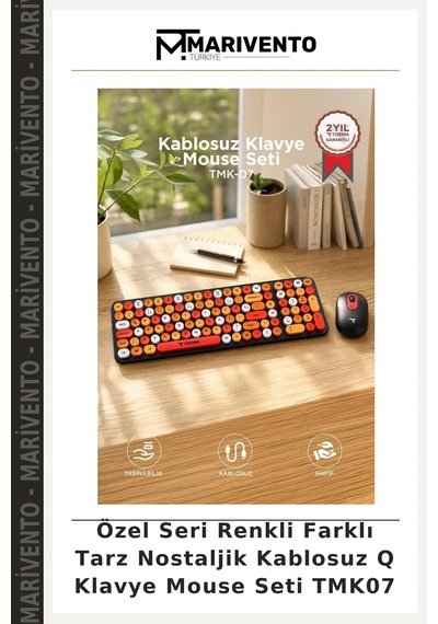 Özel Seri Renkli Farklı Tarz Nostaljik Kablosuz Q Klavye Mouse Seti Tmk07