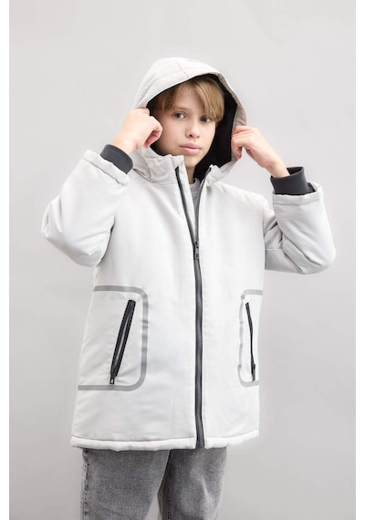 DeFacto Erkek Çocuk Su İtici Kapüşonlu Polar Astarlı Fermuarlı Cepli Parka D1132A824WNGR342