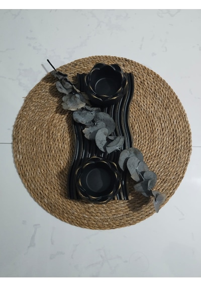 Noir Dalga Mumluk Seti Siyah Altın Eskitme Lüks Tasarım Obje İnci Art Design Siyah - Altın