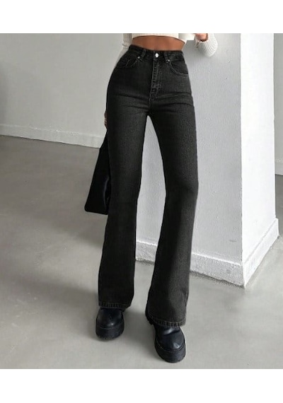 Herton Yüksek Bel İspanyol Paça Jean Pantolon - Eskitme Detaylı Full Pamuklu Flare Denim siyah Herton Yüksek Bel İspanyol Paça Jean Pantolon - Eskitme Detaylı Full Pamuklu Flare Denim siyah