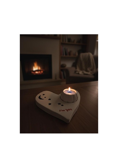 Kalp Tasarımlı Dekoratif Mumluk Ve Tealight Mum Seti Beyaz