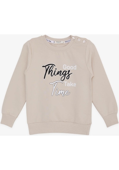 Breeze Girls & Boys Erkek Çocuk Sweatshirt Yazı Baskılı 2-6 Yaş, Bej-bej Bej
